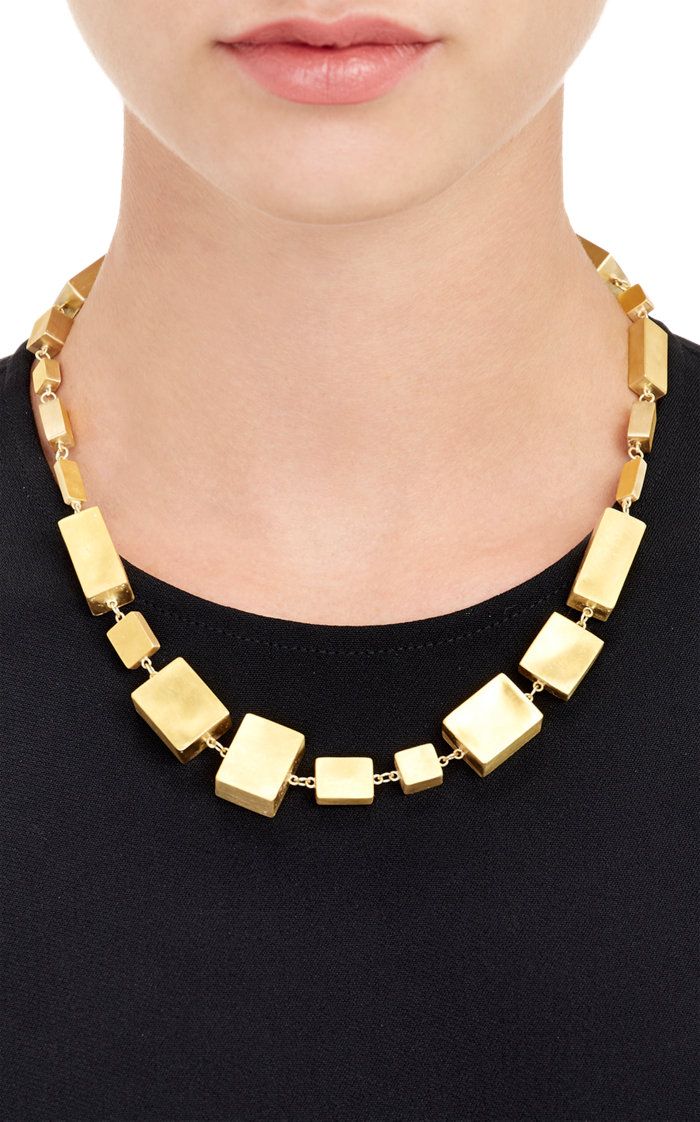 Judy Geib cuboid-link necklace in satin-finished 24k and 18k gold.