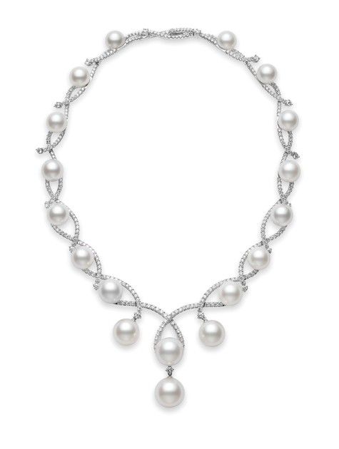 Mikimoto necklace: Aria Necklace  White South Sea cultured pearl necklace and di...