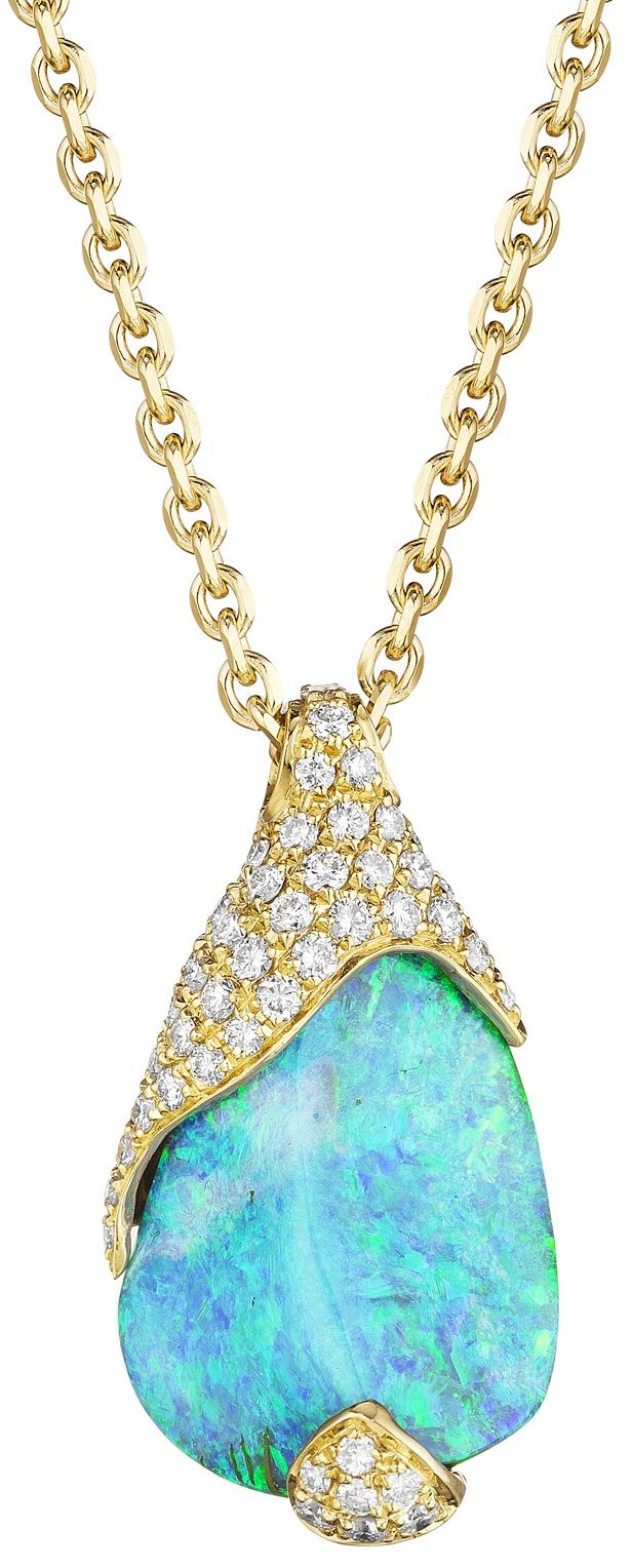 Mimi So's ZoZo Boulder Opal and Pave Diamond Necklace 18kt Yellow Gold. This...