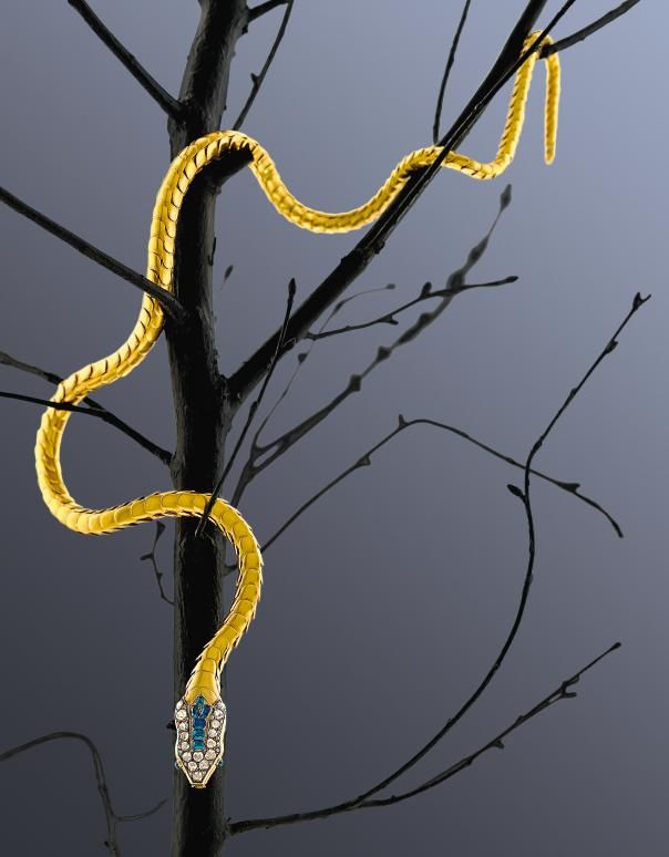 Sapphire, diamond and gold articulated snake necklace.