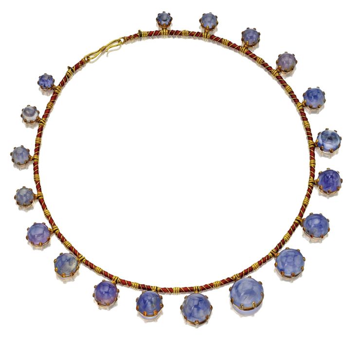 Sapphire, enamel and gold necklace.