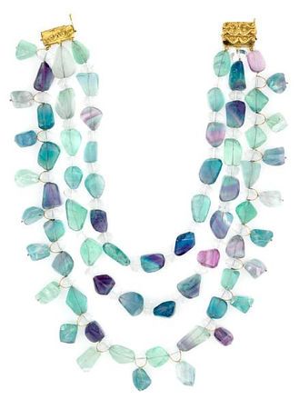 Tony Duquette fluorite, quartz and vermeil necklace. Amazing colors.
