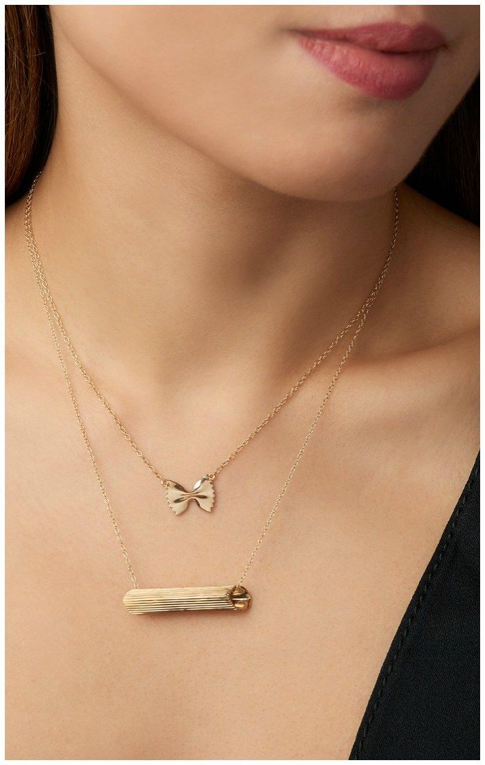 Two 14k gold pasta necklace from Alison Lou's Mama Mia collection!