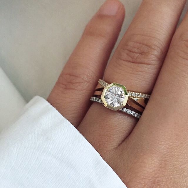 1.5ct Cosma Ring #bespoke ✨ paired with our Duet Band and Infinity Thread Band...