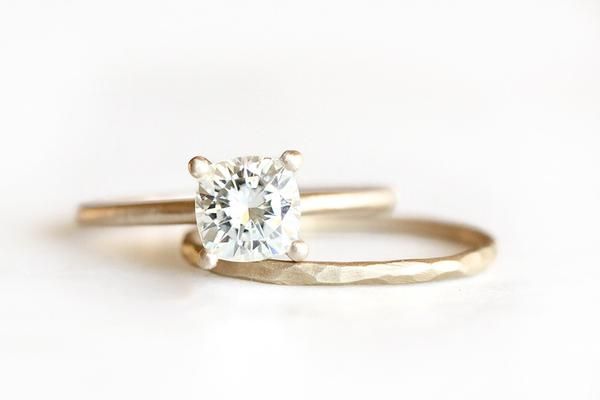 14k cushion moissanite engagement ring | Andrea Bonelli Jewelry
