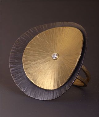 18k gold & sterling silver oxidized ring with diamond