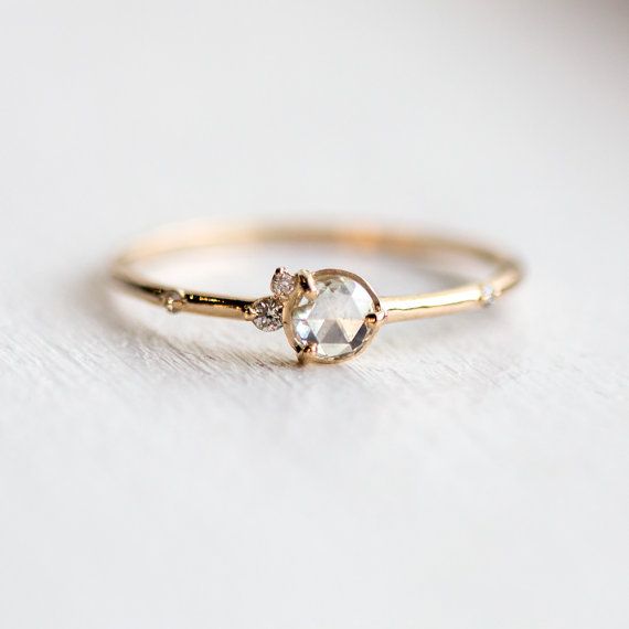 $878 Flurry Ring in White Diamond / Rose Cut Diamond Cluster Ring / White Diamon...