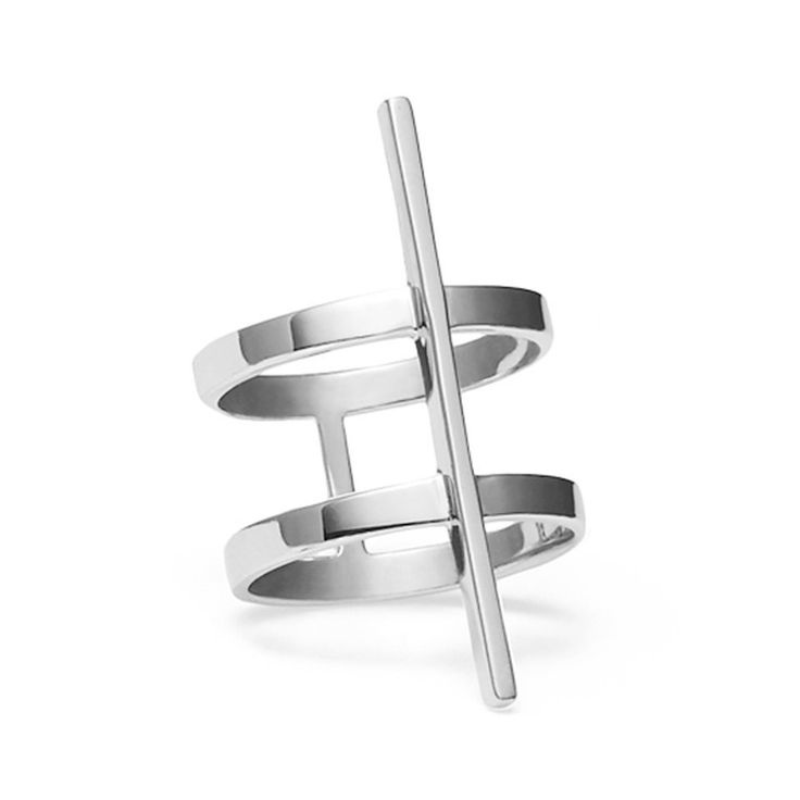 Designer: Selin Kent Minimalist double ring in White Gold plated Sterling Silver...