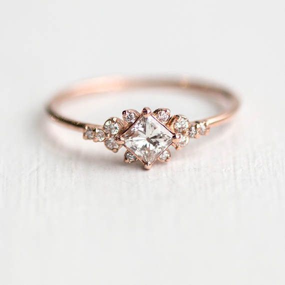 Stargaze Ring // Princess Cut White Diamond Symmetrical Cluster Ring // Diamond ...