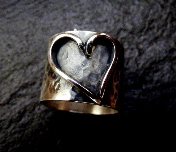 This is a 1.5 cm ( 5/8) inch solid sterling silver statement rustic ring with a ...