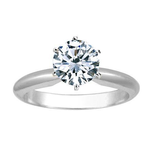 1 Carat Round Cut Diamond Solitaire Engagement Ring 18K White Gold 6 Prong (K, S...