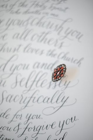 Calligraphy and unique wedding ring | Carrie King Photography | see more on: bur...