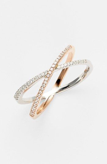 Crossover ring with diamonds and white gold + rose gold