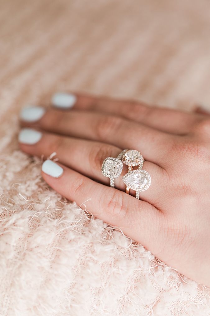 Different halo shape engagement rings by James Allen