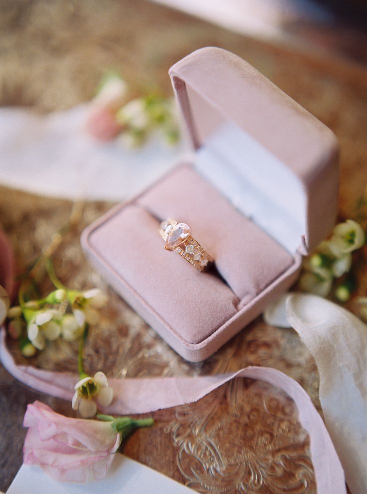 In love with this ring and blush pink ring boxl | Captured by Abigail Malone