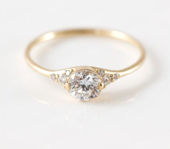 Lady's Slipper Diamond Engagement Ring // Delicate Diamond Ring with Side Di...