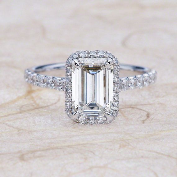 NEO Moissanite 14k Emerald Halo Diamond Engagement Ring Center 9x7 by NEO Moissa...