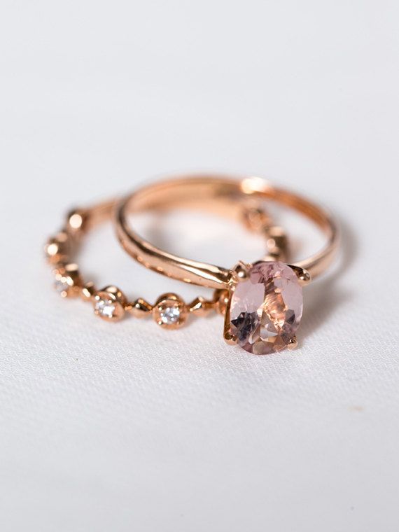 Rose Gold Morganite Engagement Ring | Solitaire Oval Wedding Ring | Rose Gold Mo...