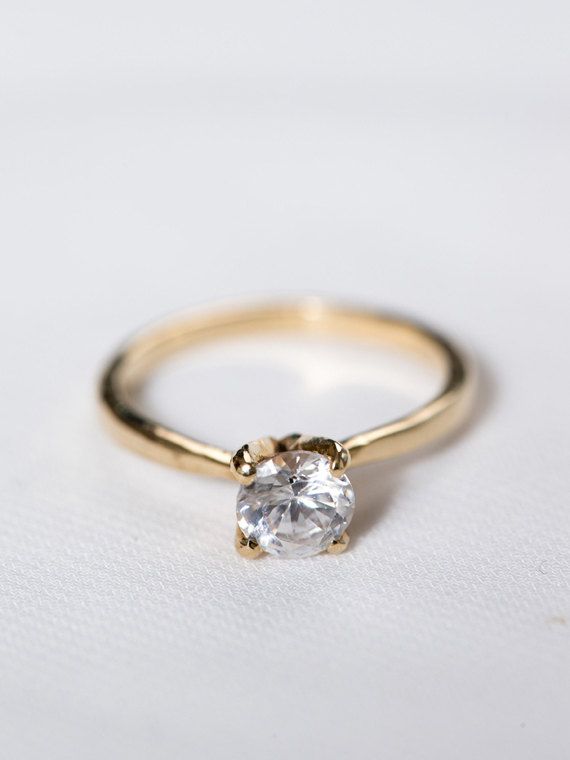 Solitaire Diamond Engagement Ring | Round Cut Moissanite Wedding Ring | Yellow G...
