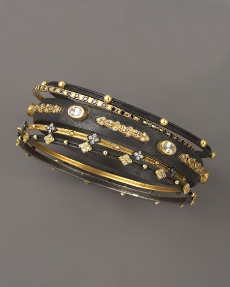 Diamond, silver and gold bracelets.