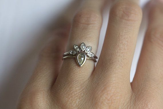 White Sapphire Ring Marquise Crown Ring Sapphire by MinimalVS