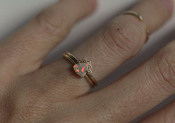 Opal Engagement Ring Set Opal Wedding Ring Lace by MinimalVS