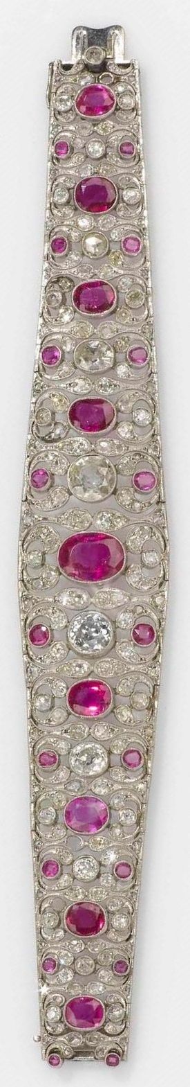An antique platinum, diamond and Burmese ruby bracelet, USA, second half of the...