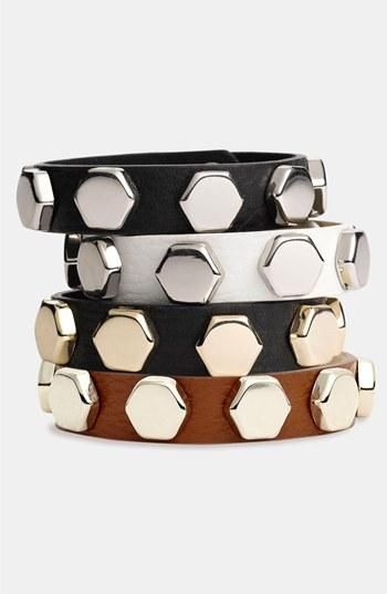 Add some edge with studded leather bracelets.