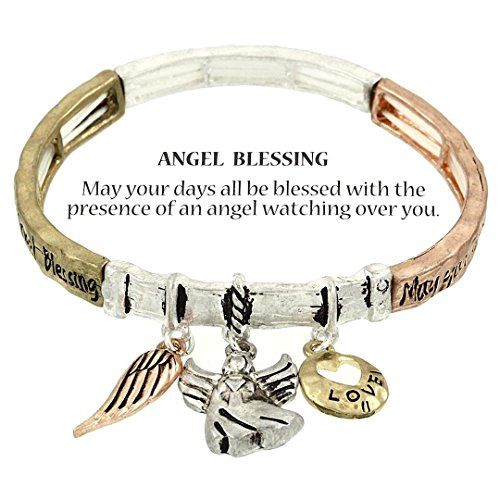 Angel Charm Blessing Stretch Bracelet BP Tri Tone Silver ... www.amazon.com/...