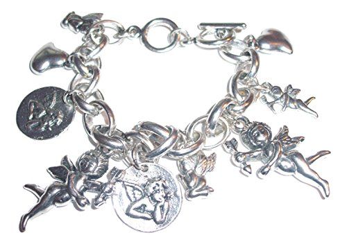 Angel Charm Bracelet G12 Cherub Heart Silver Tone Recyclebabe Bracelets www.amaz...