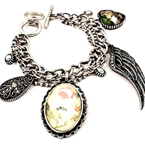 Angel Wing Charm Bracelet C36 Crystal Cross Burnish Silve... www.amazon.com/...