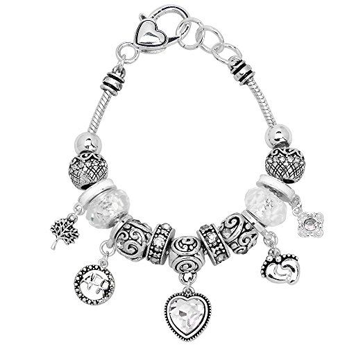 April Zodiac Charm Bracelet Murano Beads Heart Crystal As... www.amazon.com/...