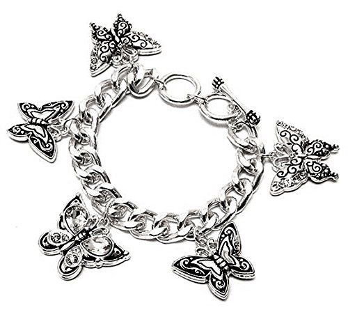 Butterfly Charm Bracelet BV Clear Crystal Silver Tone Chu... www.amazon.com/...