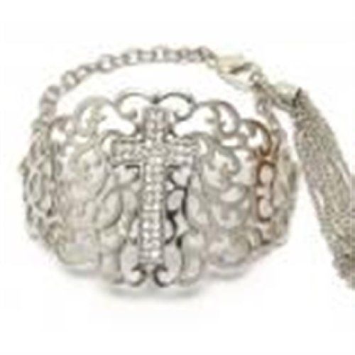 Crystal Cross Bracelet D7 Wide Filigree Silver Tone New R... www.amazon.com/...
