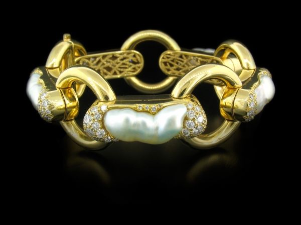 Diamond, pearl and gold bracelet, by Nicholas Varney.