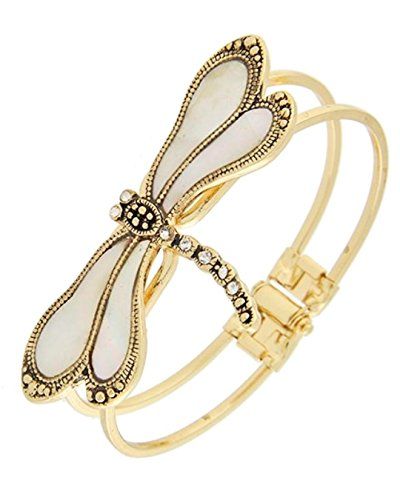 Dragonfly Hinged Bracelet D6 Mother of Pearl Clear Crysta... www.amazon.com/...
