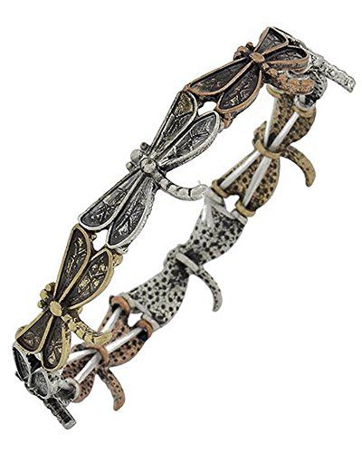 Dragonfly Stretch Bracelet Z5 Tri Tone Silver Gold Copper... www.amazon.com/...