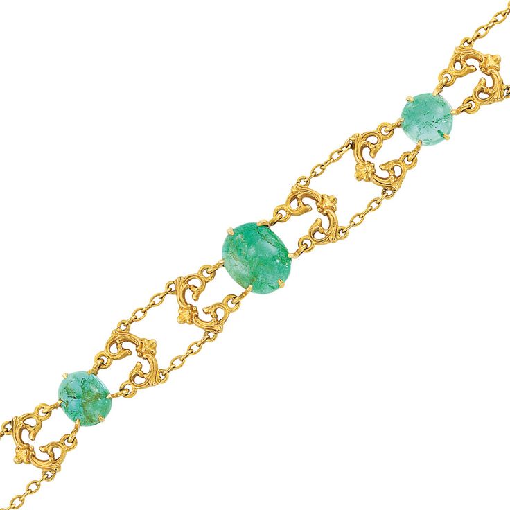 Emerald and gold bracelet.