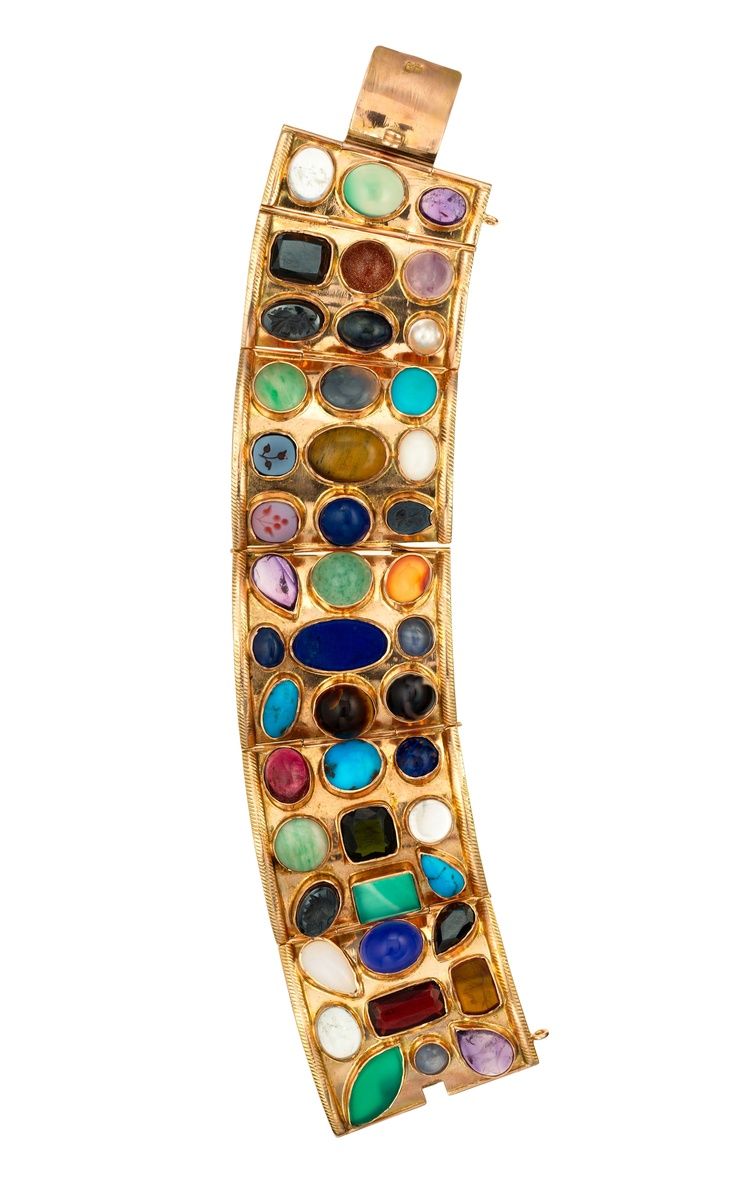 Estate Jewelry, 18k rose gold mosaic cuff bracelet.
