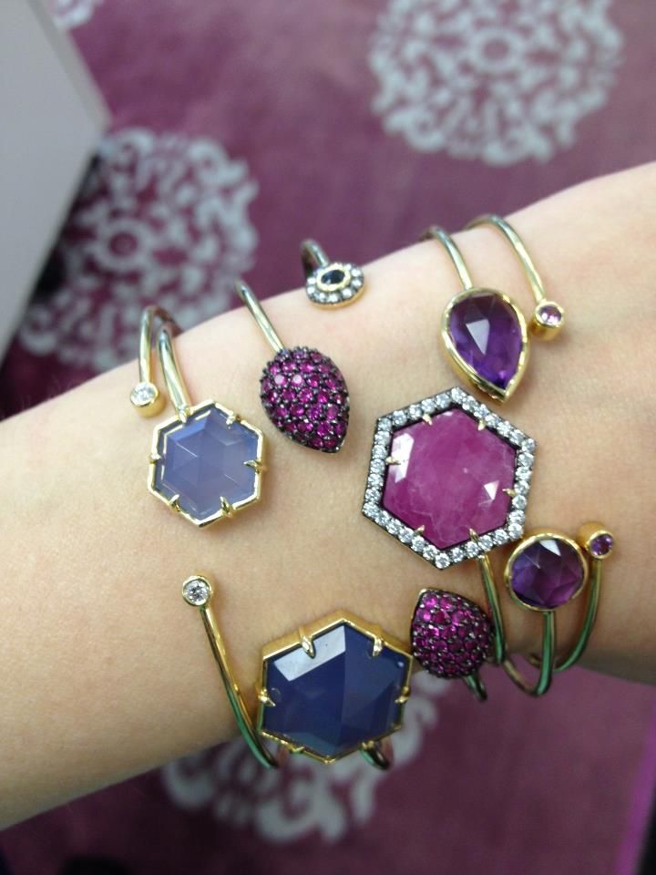 Fabulous Jemma Wynne stack. Loving the new one of a kind sapphire slice mixed wi...