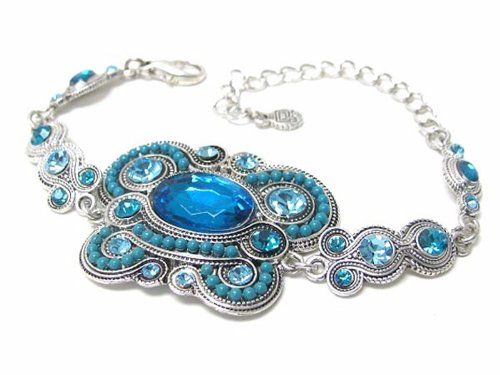 Fancy Art Deco Bracelet D6 Turquoise Blue Teal Crystal Re... www.amazon.com/...