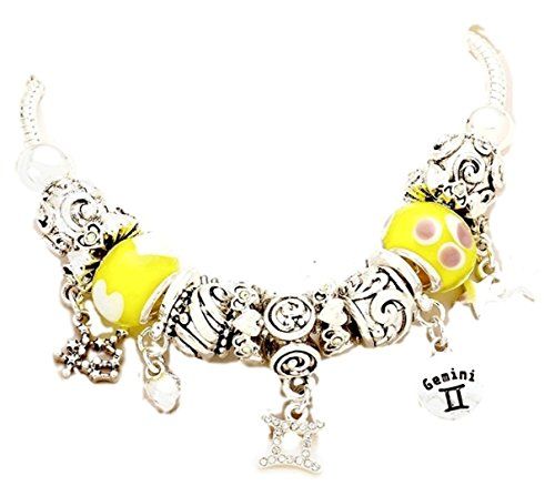Gemini Charm Bracelet Zodiac Twins BG Silver Tone Yellow ... www.amazon.com/...