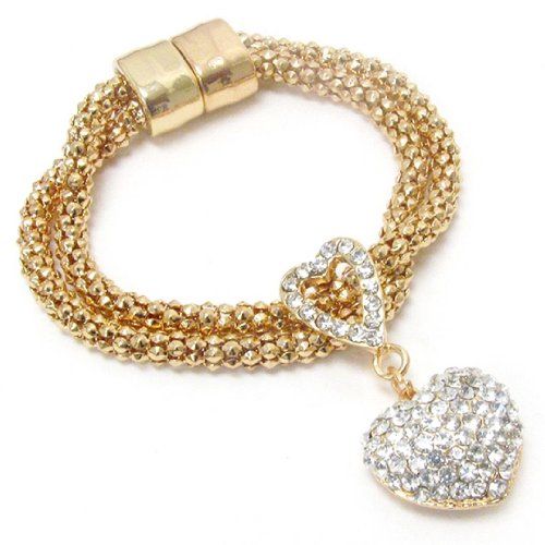 Heart Charm Bracelet D7 Clear Crystal Gold Tone Recycleba... www.amazon.com/...