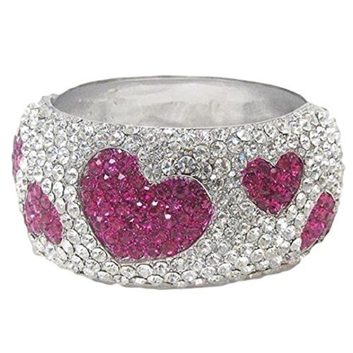 Heart Hinged Bracelet Pink Clear Crystal D11 Wide Cuff Ba... www.amazon.com/...