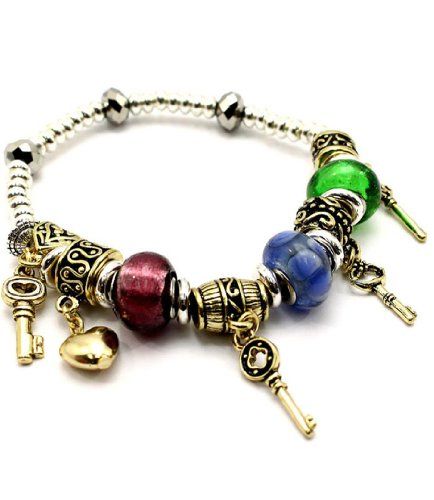Heart Key Stretch Charm Bracelet D8 Red Blue Green Murano... www.amazon.com/...