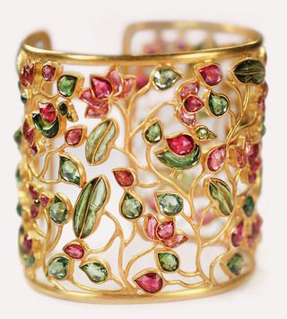 22k gold, pink & green tourmaline cuff bracelet // munnu the gem palace