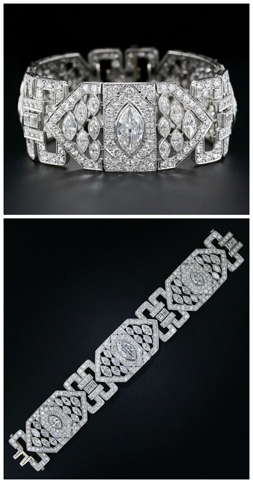 A stunning Art Deco 26 carat diamond and platinum bracelet. Via Diamonds in the ...