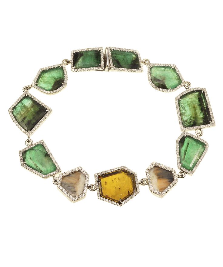 An extraordinary emerald, mammoth and tourmaline bracelet by Monique Péan. #jud...