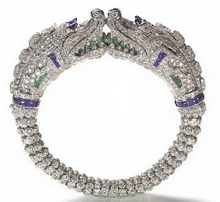 Cartier bracelet 1929- platinum, diamonds,sapphires, emeralds, and rock crystal