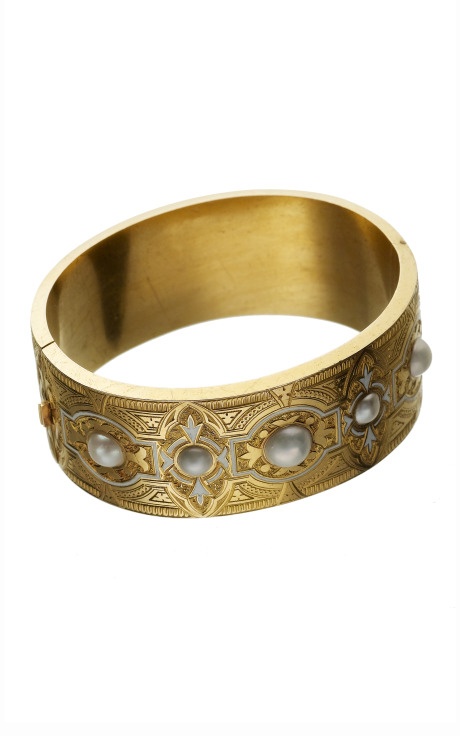 FRED LEIGHTON  Gold & Pearl Victorian Bangle